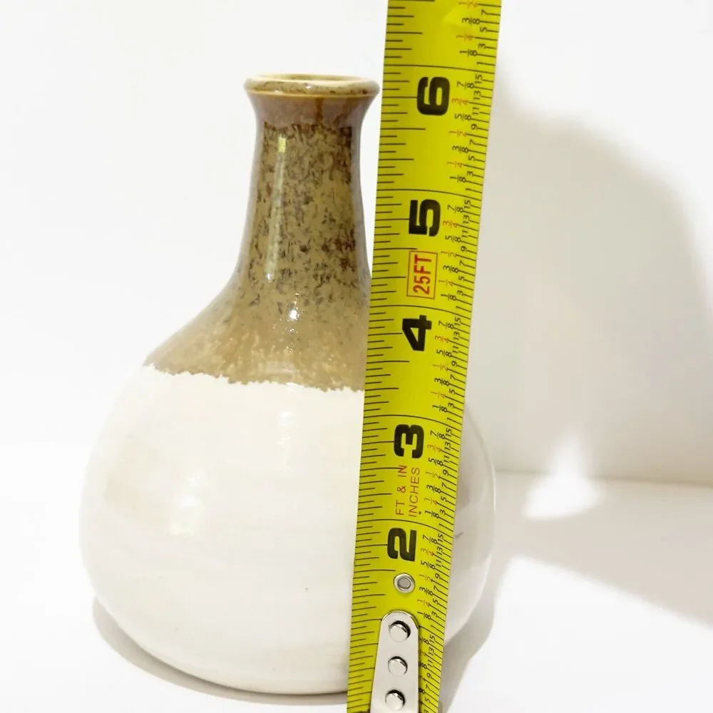 Hand Thrown Art Pottery Weed Vase Bud Earth Tones Artist Signed Eclectic Boho